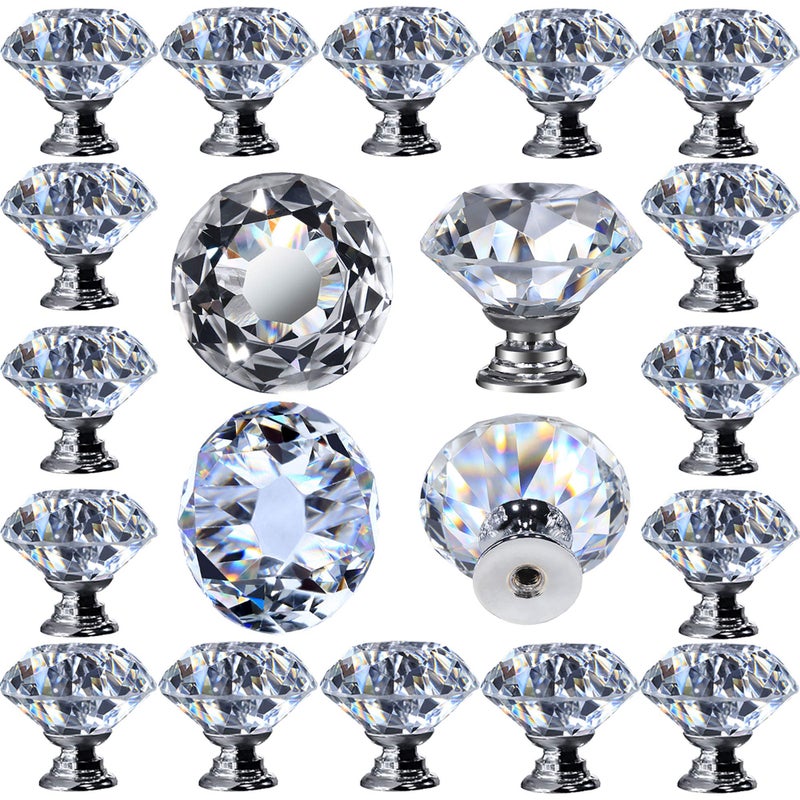 DEELF OUTLET 12 Packs Crystal Cabinet Knobs Drawer Pulls and Knobs Diamond Dresser Handles Crystal Pulls for Drawers - 30 mm Clear Glass Cabinet Knob with Silver Base - Image 1